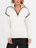 Womens Quarter Zip V Neck Collared Knit Pullover Sweatshirts