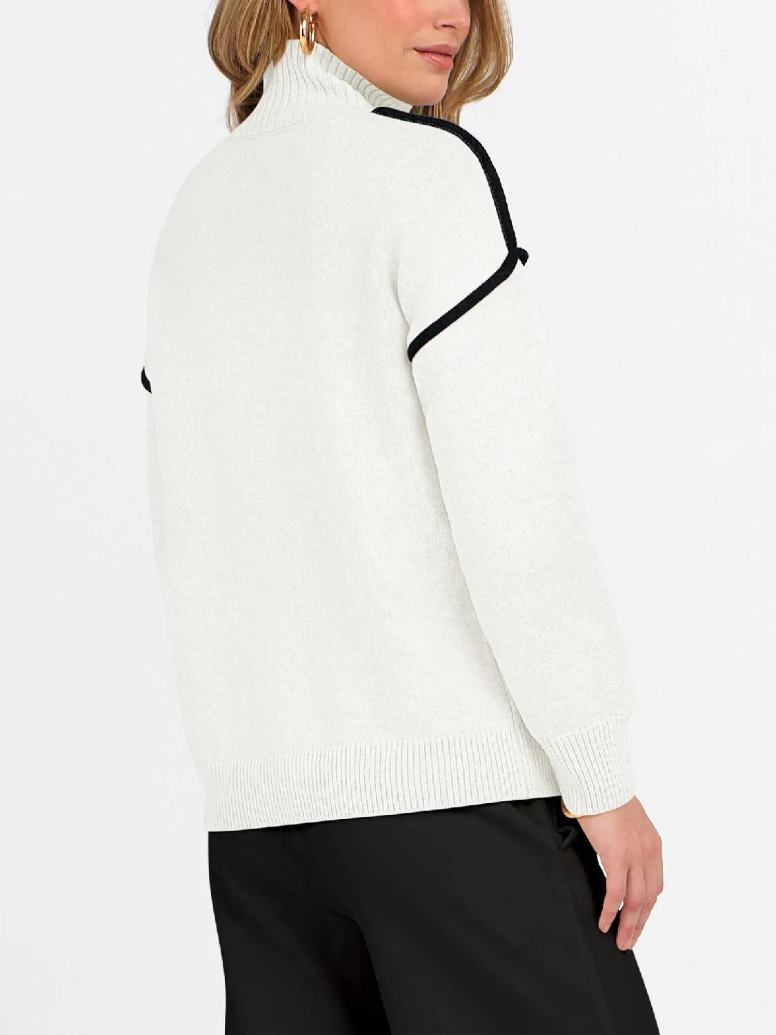 Womens Quarter Zip V Neck Collared Knit Pullover Sweatshirts