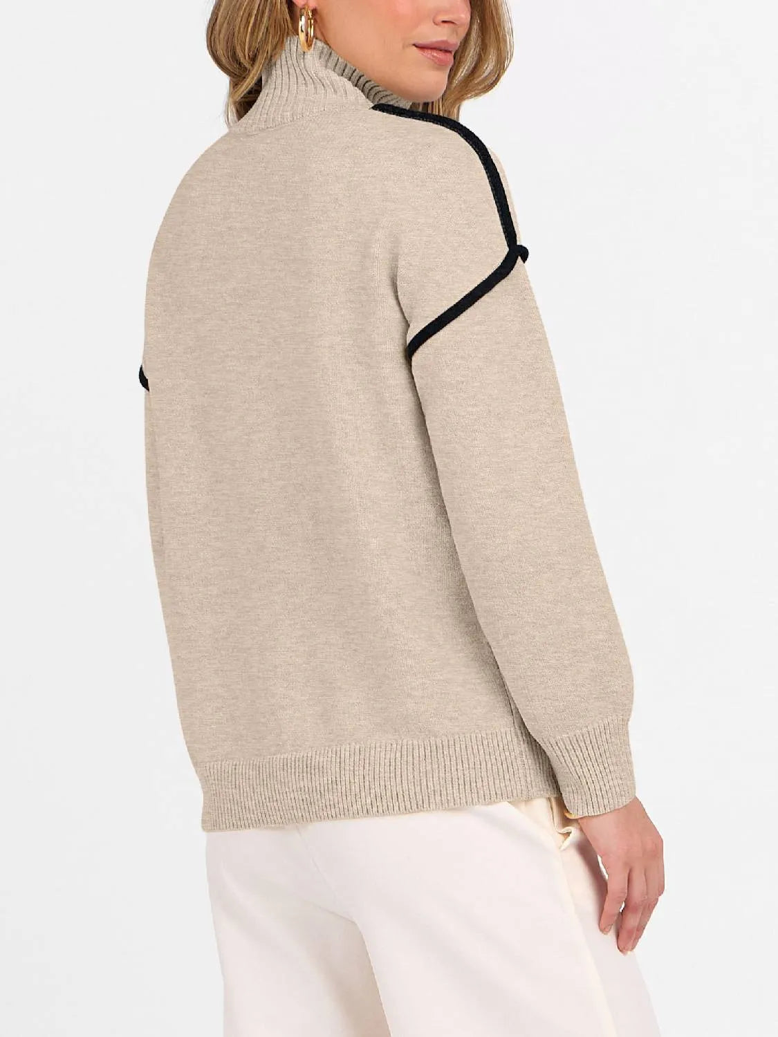 Womens Quarter Zip V Neck Collared Knit Pullover Sweatshirts