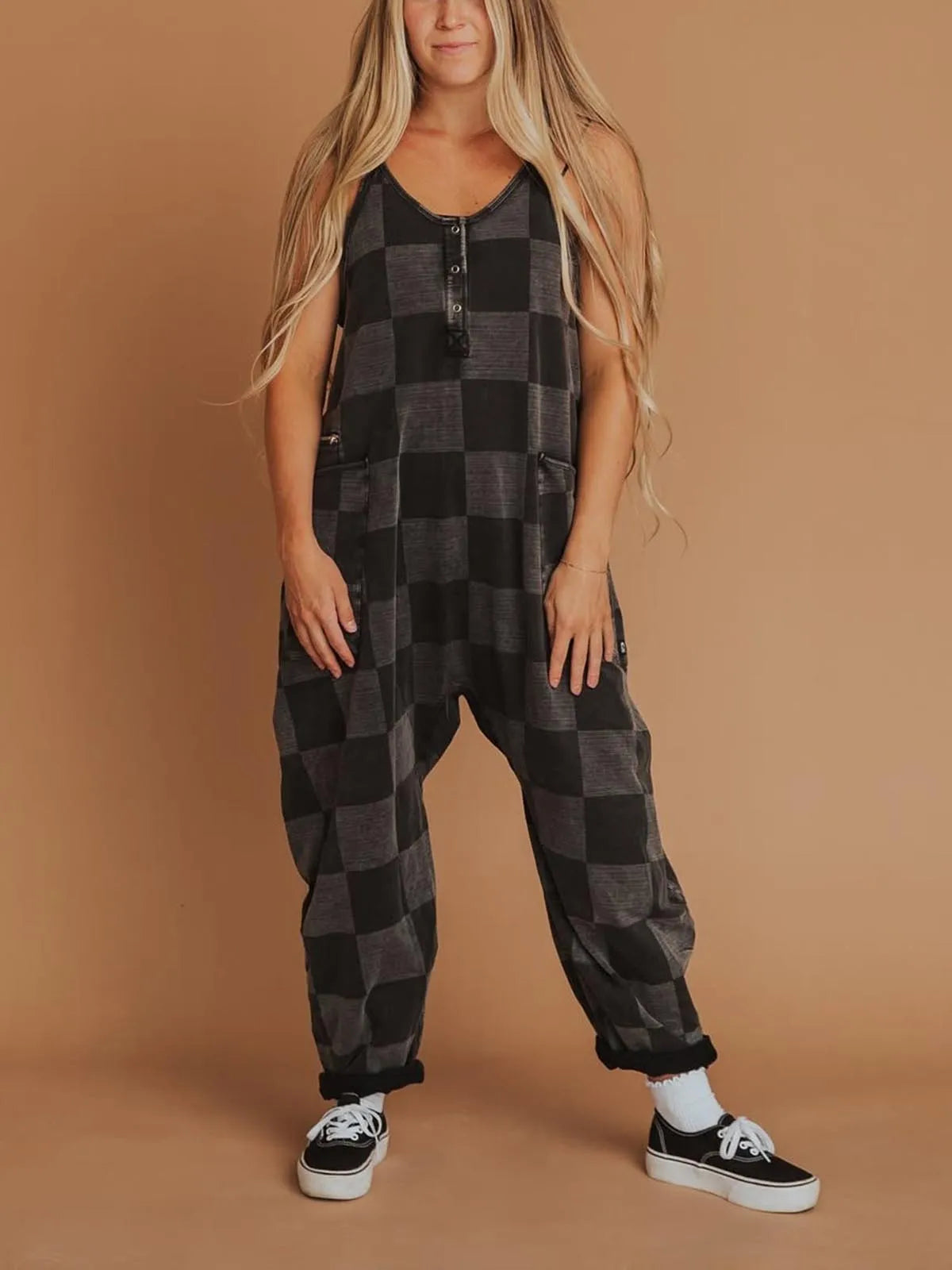 Women's Button Neck Suspender Jumpsuit Casual Overalls(BUY 2 FRRE SHIPPING)