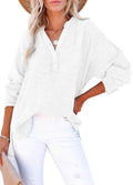 Womens Casual Gauze Button Neck Long Sleeve Oversized BlousesTops