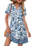 Women Casual V Neck Hawaiian Midi Dress With Pockets