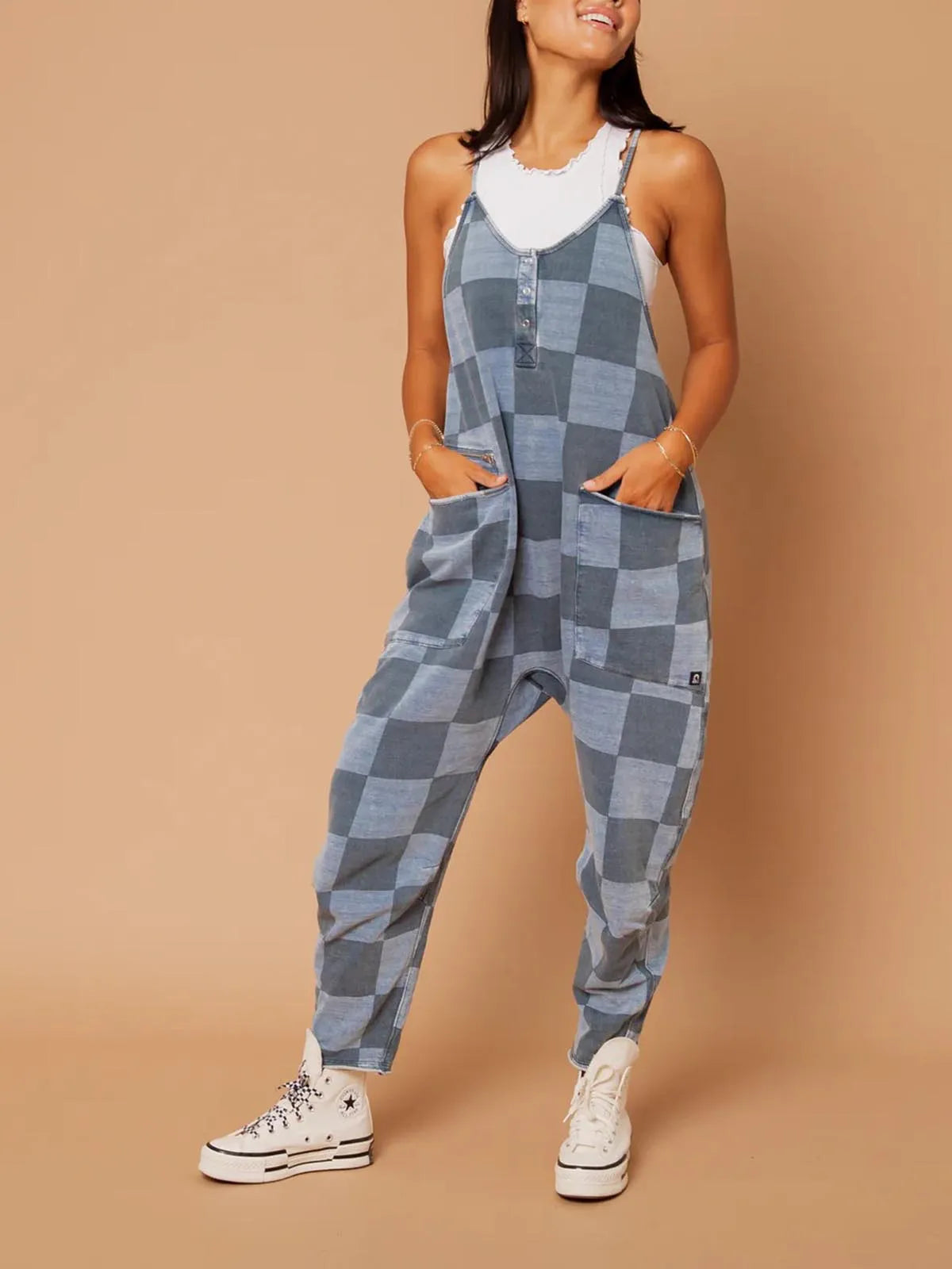 Women's Button Neck Suspender Jumpsuit Casual Overalls(BUY 2 FRRE SHIPPING)