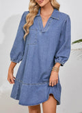 Women's V-neck Puff Sleeve Denim Layered Dress