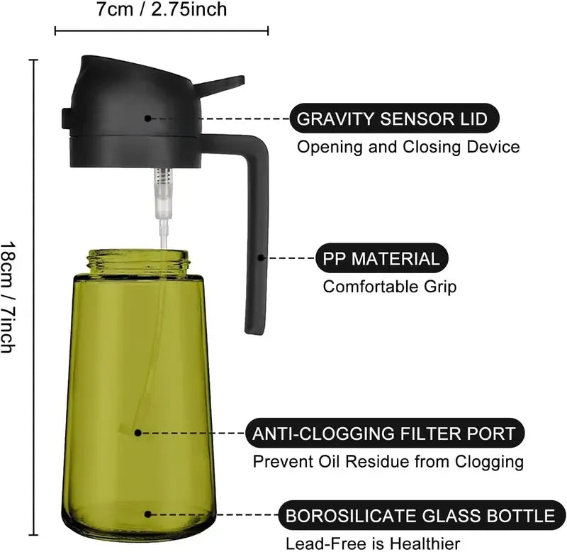 2-in-1 Light-Blocking Glass Oil Sprayer & Dispenser – 2 Pack